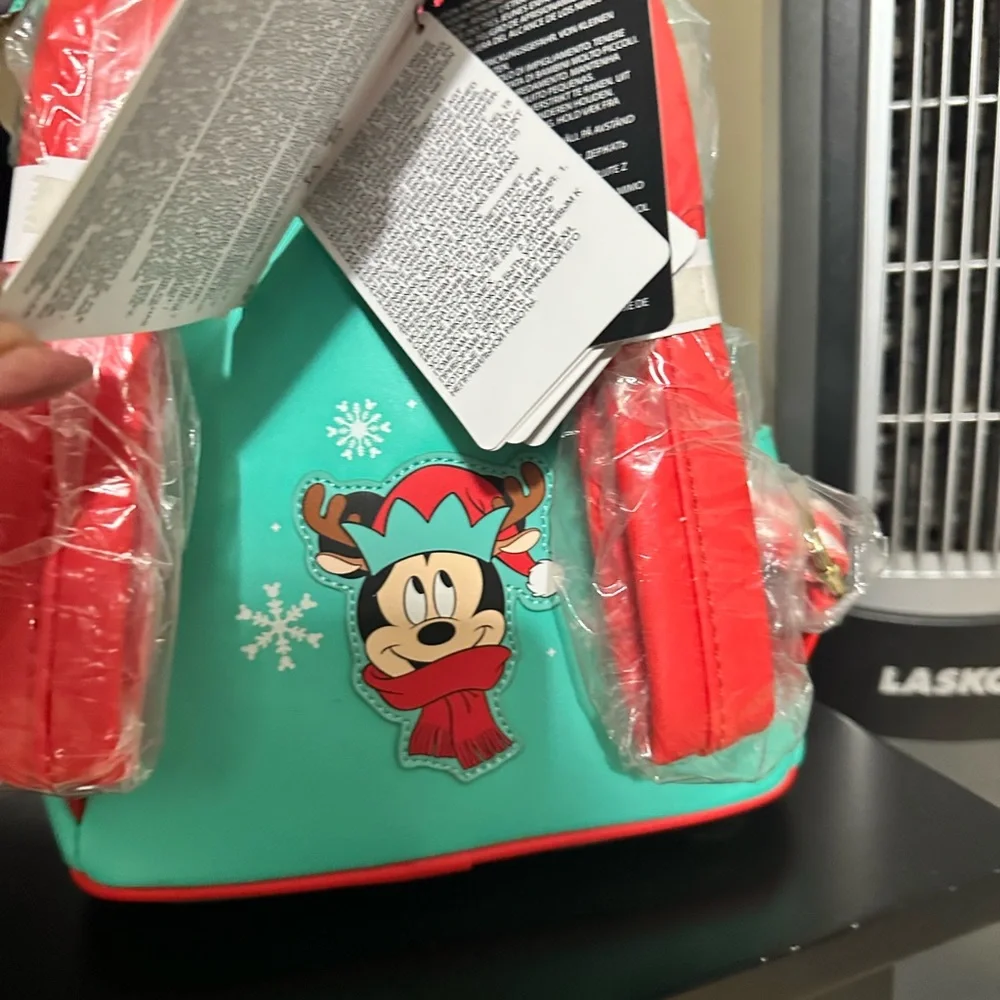 Disney Mickey Mouse Aqua and Brown Elf Backpack with Holiday Hat - Picture 9 of 9